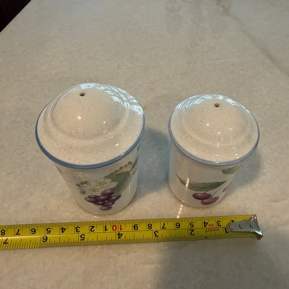Vintage Savor Vivre ceramic salt and pepper shakers with fruit motif